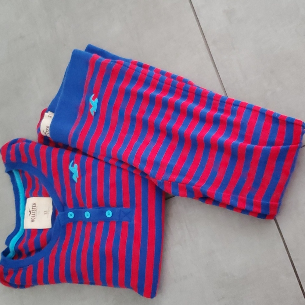 HOLLISTER RED & BLUE LONG JON'S PAJAMAS XS - Picture 6 of 8